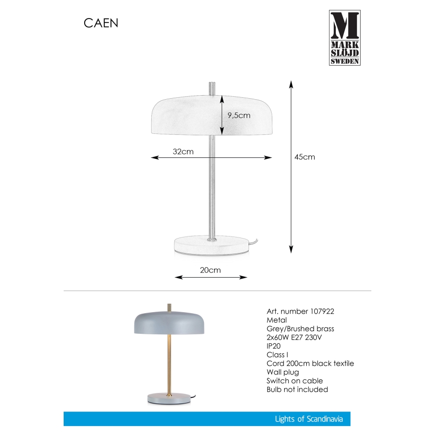 Markslöjd 107922 - Lampe de table CAEN 2xE27/60W/230V