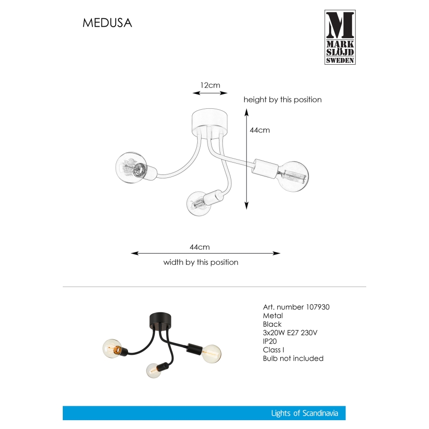 Markslöjd 107930 - Plafonnier MEDUSA 3xE27/20W/230V