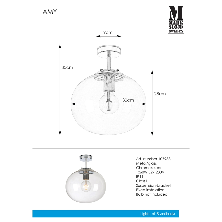 Markslöjd 107933 - Lustre monté en surface AMY 1xE27/60W/230V IP44