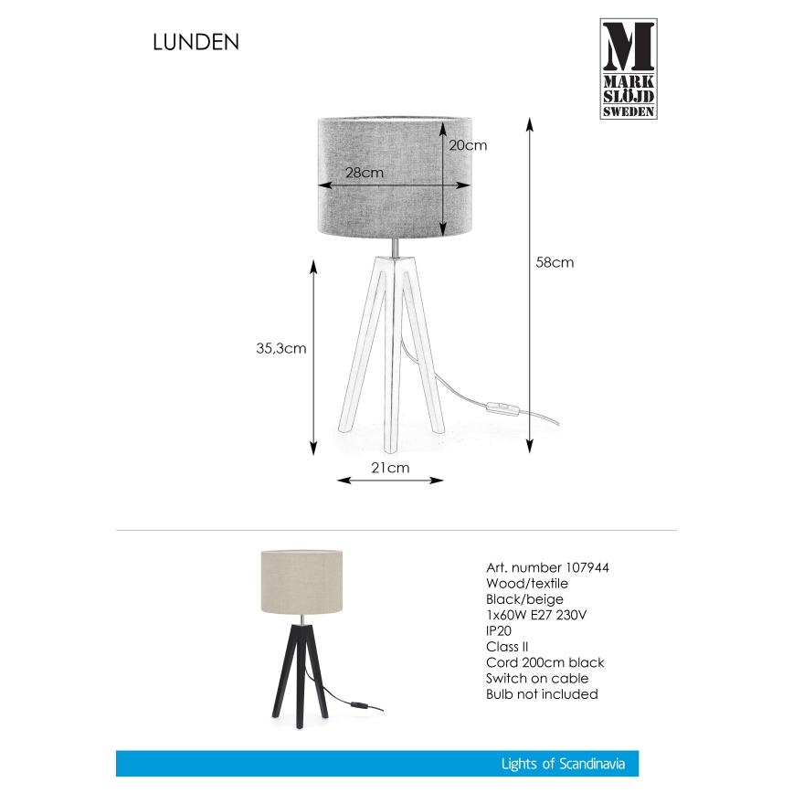 Markslöjd 107944 - Lampe de table LUNDEN 1xE27/60W/230V