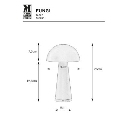 Markslöjd 108655 - Lampe à intensité variable rechargeable FUNGI LED/1,5W/5V IP44 noir