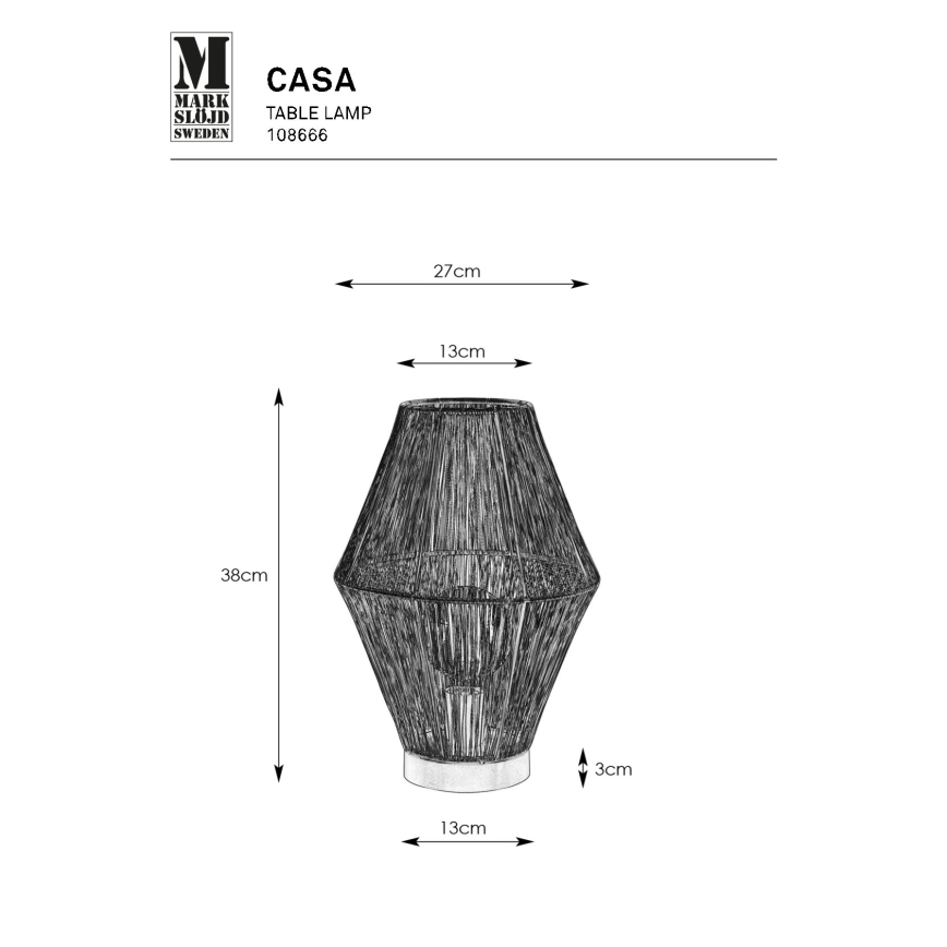 Markslöjd 108666 - Lampe de table CASA 1xE27/40W/230V noir
