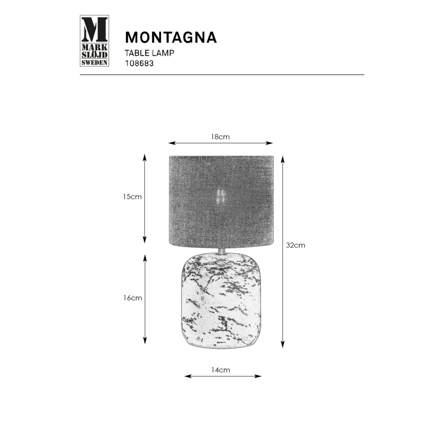 Markslöjd 108683 - Lampe de table MONTAGNA 1xE14/40W/230V 32 cm beige/noir