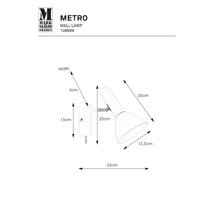 Markslöjd 108689 - Applique murale METRO 1xE27/40W/230V blanc