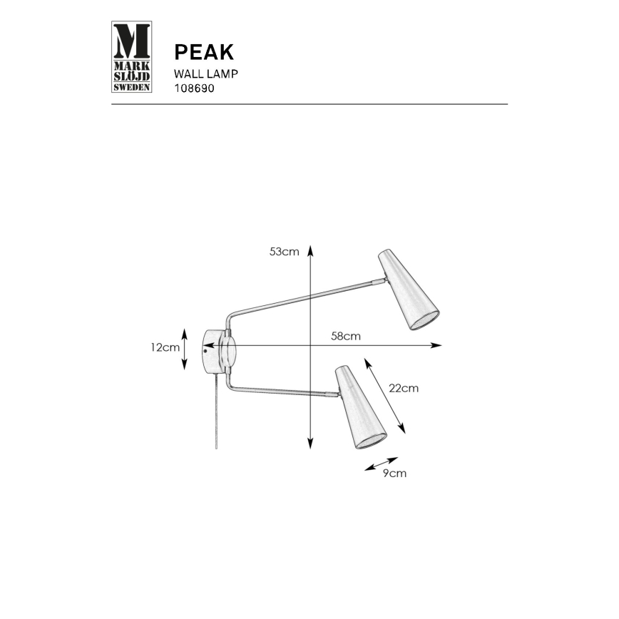 Markslöjd 108690 - Applique murale PEAK 2xE14/40W/230V noir