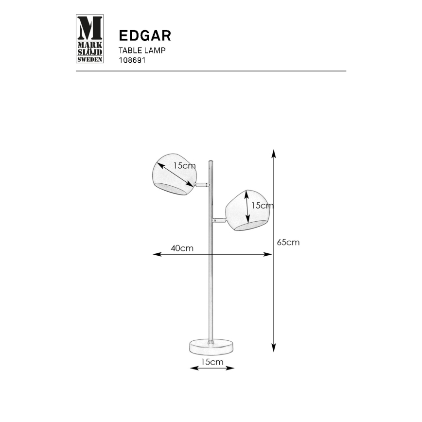 Markslöjd 108691 - Lampe de table EDGAR 2xE14/40W/230V noir