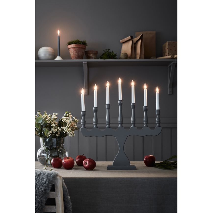 Markslöjd 705813 - Bougeoir de Noël électrique SVANEHOLM 7xE10/3W/230V pin/gris