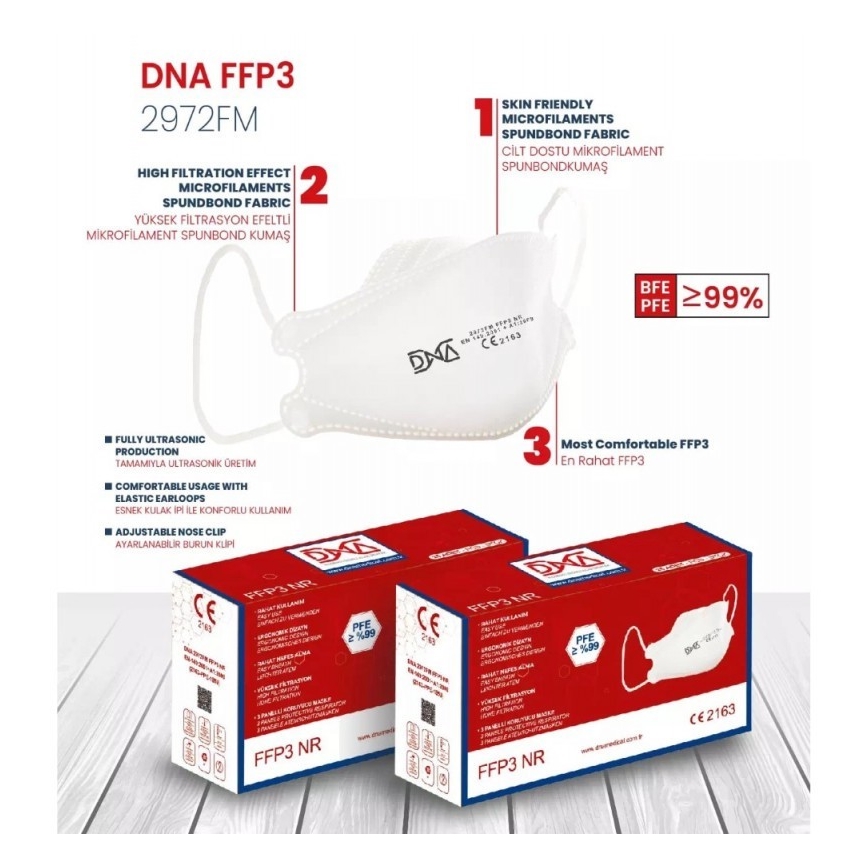 Masque DNA FFP3 NR CE 2163 Medical 25pcs