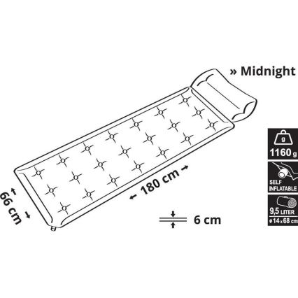 Matelas autogonflant avec oreiller 180x66 cm gris