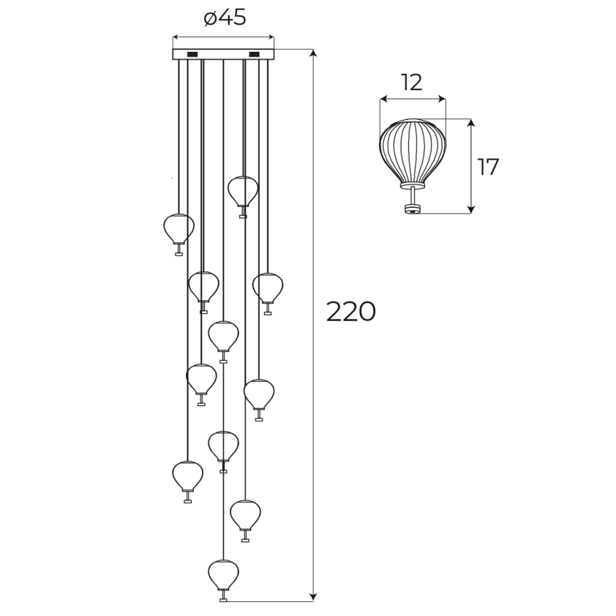 MAXLIGHT P0526D - Suspension filaire à intensité variable PALLONCINI 11xLED/6W/230V d. 45 cm transparent/beige/fumé