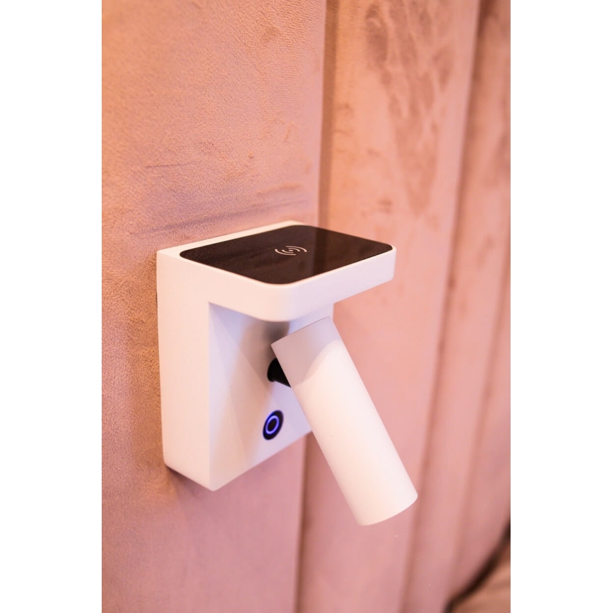 MAXLIGHT W0373 - Spot mural avec charge sans fil LOFER LED/7W/230V blanc