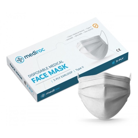Mediroc – Masque de protection / Masque visage MEDICAL 3 couches, BFE98% 100 pcs