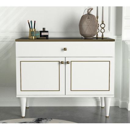 Meuble à tiroir RAVENNA 76x90 cm blanc/doré