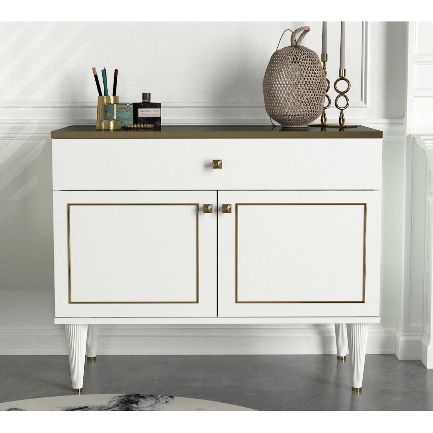Meuble à tiroir RAVENNA 76x90 cm blanc/doré