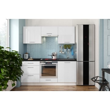 Meuble de cuisine CELESTE 180 cm, finition blanc laqué