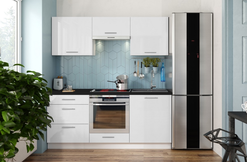 Meuble de cuisine CELESTE 180 cm, finition blanc laqué