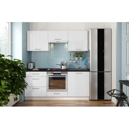 Meuble de cuisine CELESTE 180 cm, finition blanc laqué