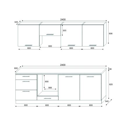 Meuble de cuisine CELESTE 240 cm, gris laqué