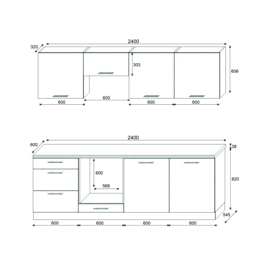 Meuble de cuisine CELESTE 240 cm, gris laqué