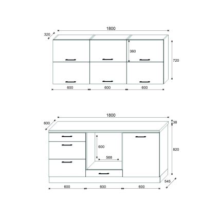 Meuble de cuisine ELISE 180 cm, graphite