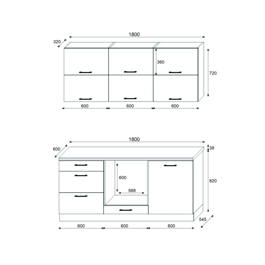 Meuble de cuisine ELISE 180 cm, graphite