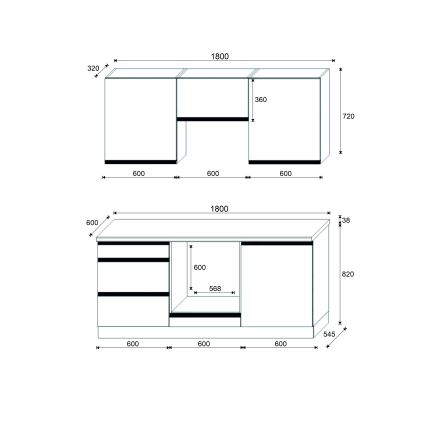 Meuble de cuisine MARINA 180 cm chêne craft