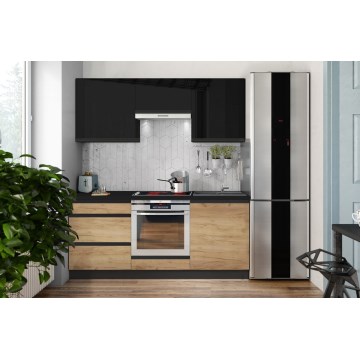 Meuble de cuisine MARINA 180 cm, chêne craft / noir laqué