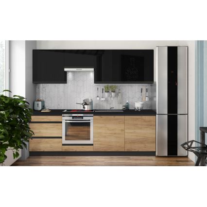 Meuble de cuisine MARINA 240 cm chêne craft/noir laqué