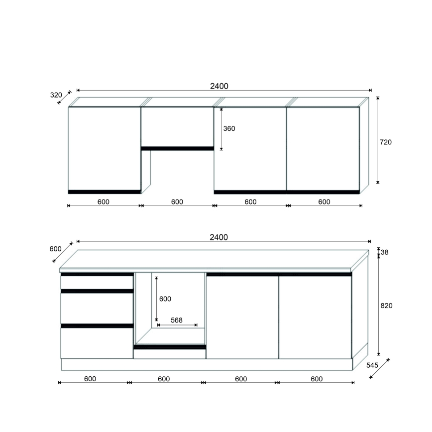 Meuble de cuisine MARINA 240 cm chêne craft/noir laqué
