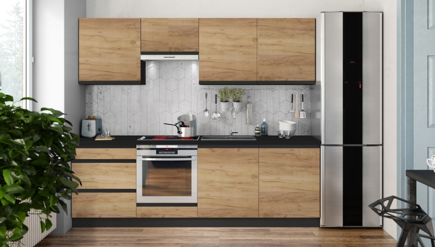 Meuble de cuisine MARINA 240 cm, finition chêne craft