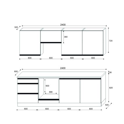 Meuble de cuisine MARINA 240 cm, finition chêne craft