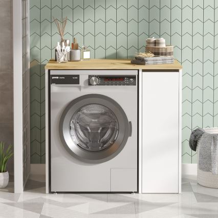 Meuble de machine à laver avec un espace de stockage 88,3x93,5 cm blanc/noyer