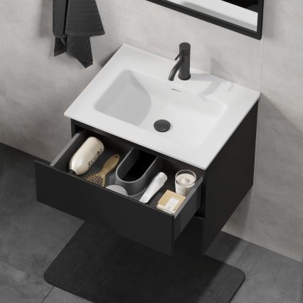 Meuble de salle de bains avec lavabo CONOR 61 cm, noir/blanc