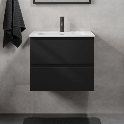 Meuble de salle de bains avec lavabo CONOR 61 cm, noir/blanc