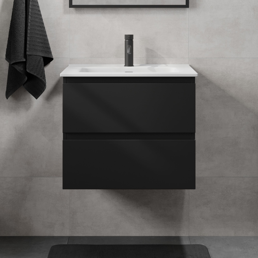 Meuble de salle de bains avec lavabo CONOR 61 cm, noir/blanc