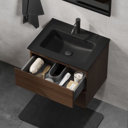 Meuble de salle de bains avec lavabo CONOR 61 cm, noyer/noir