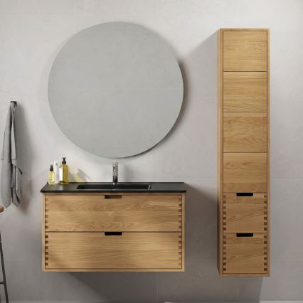 Meuble de salle de bains avec lavabo GRIBSKOV 100 cm beige/chêne/noir