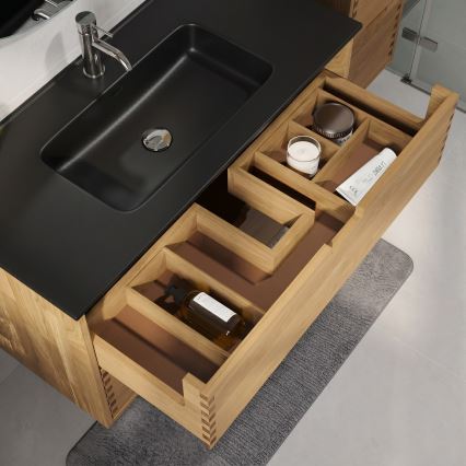 Meuble de salle de bains avec lavabo GRIBSKOV 100 cm beige/chêne/noir