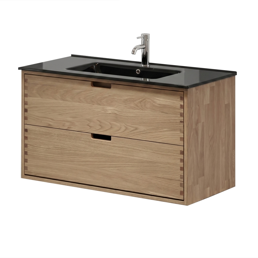 Meuble de salle de bains avec lavabo GRIBSKOV 100 cm beige/chêne/noir