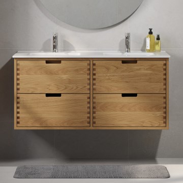 Meuble de salle de bains avec lavabo GRIBSKOV 120 cm beige/chêne/blanc