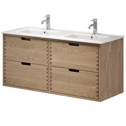 Meuble de salle de bains avec lavabo GRIBSKOV 120 cm beige/chêne/blanc