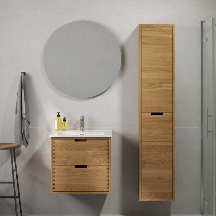 Meuble de salle de bains avec lavabo GRIBSKOV 60 cm, beige/chêne/blanc