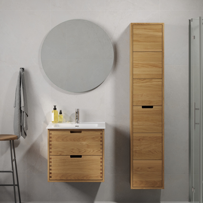 Meuble de salle de bains avec lavabo GRIBSKOV 60 cm, beige/chêne/blanc