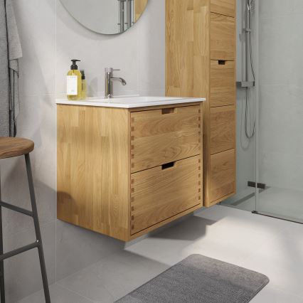 Meuble de salle de bains avec lavabo GRIBSKOV 60 cm, beige/chêne/blanc