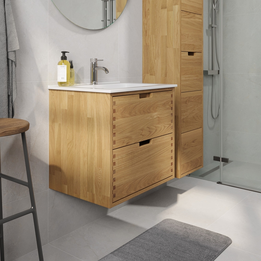 Meuble de salle de bains avec lavabo GRIBSKOV 60 cm, beige/chêne/blanc