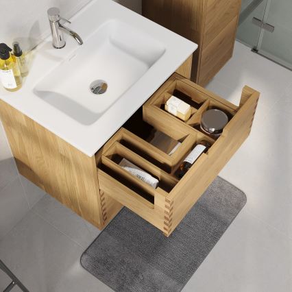 Meuble de salle de bains avec lavabo GRIBSKOV 60 cm, beige/chêne/blanc