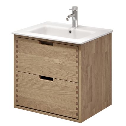 Meuble de salle de bains avec lavabo GRIBSKOV 60 cm, beige/chêne/blanc