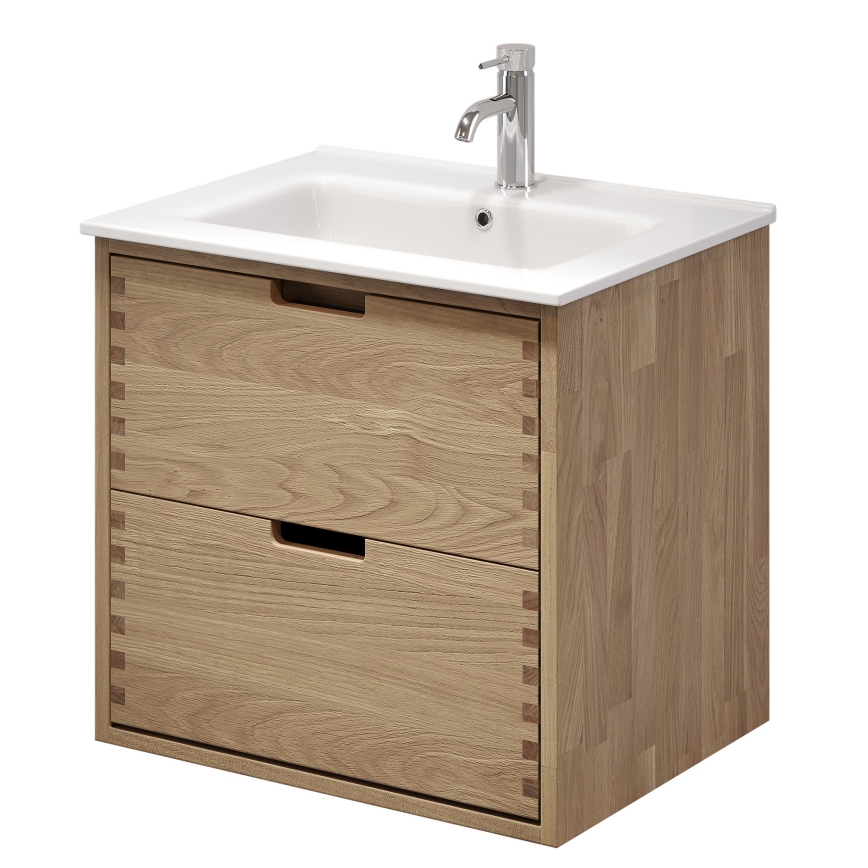 Meuble de salle de bains avec lavabo GRIBSKOV 60 cm, beige/chêne/blanc