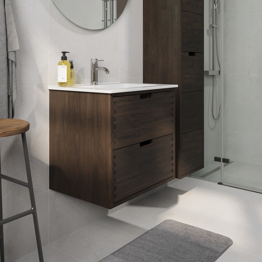 Meuble de salle de bains avec lavabo GRIBSKOV 60 cm marron/chêne/blanc
