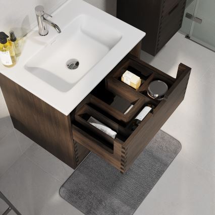 Meuble de salle de bains avec lavabo GRIBSKOV 60 cm marron/chêne/blanc